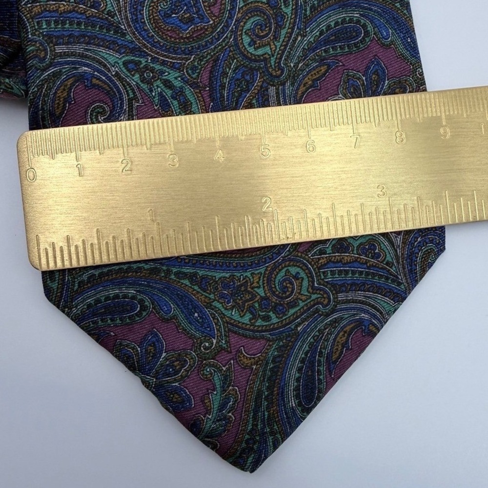 Bert Pulitzer Tie 3.5" Silk Ancient Madder Paisley Purple Teal Vintage Classic - Picture 8 of 8